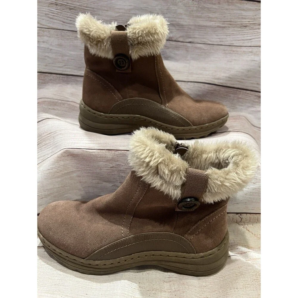 Baretraps Boots Women’s Andee Winter Snow Beige Leather Zip Button Sherpa Size 6